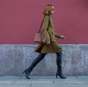 Clothing, Leg, Coat, Textile, Photograph, Joint, Standing, Outerwear, Style, Street fashion, 